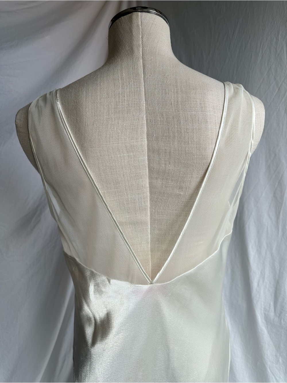 RARE Vintage Oscar de la Renta Pink Label Ivory Satin Chiffon Nightgown Slip - M - Picture 7 of 11